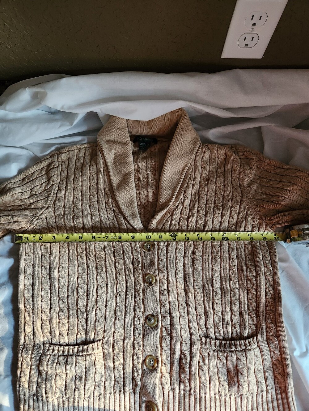 Lauren Ralph Lauren Cream Cable-Knit Shawl Collar Cardigan - Picture 6 of 13